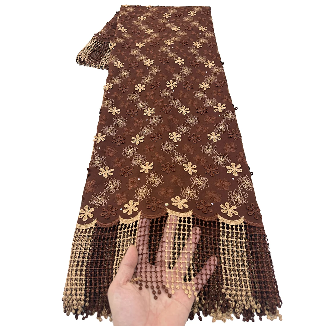 

Нигерийское швейцарское кружево из вуали с 3D-цветочными аппликациями и камнями, высококачественное африканское гипюровое кружево 2026 года для свадебных платьев