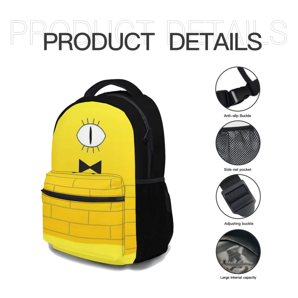 Bill Cipher-mochila plana versátil de gran capacidad, impermeable, lavable, para ordenador, Unisex