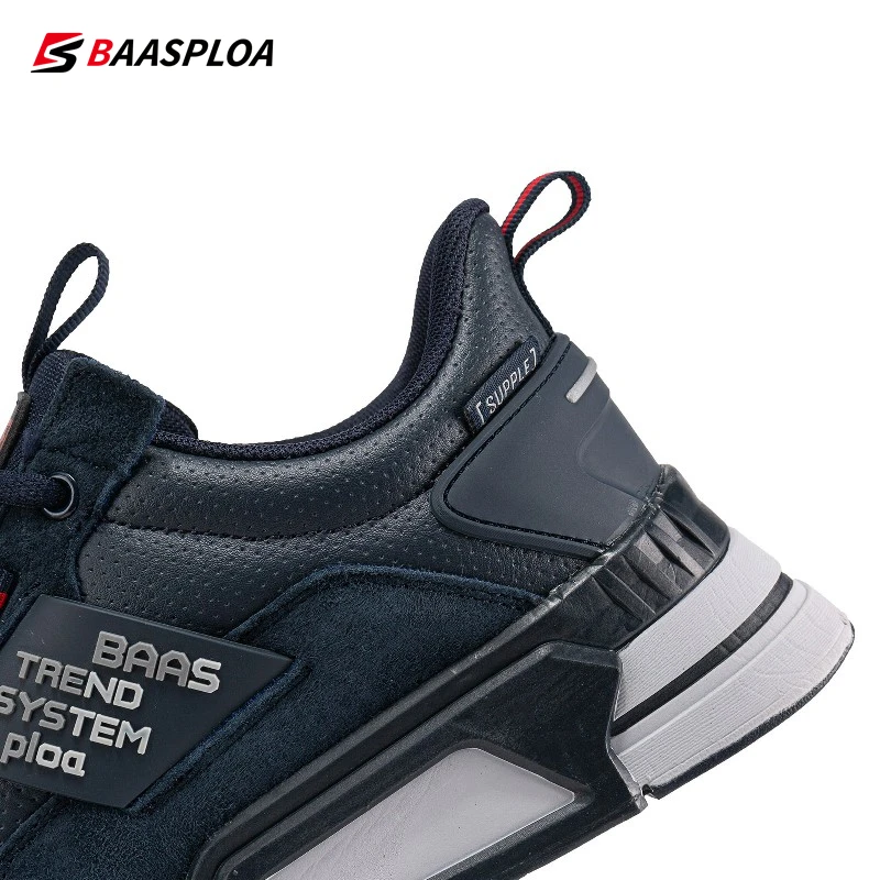 Baasploa New Men Fashion Leather Waterproof Casual Shoes Non-Slip Wear-Resistant Running Shoes Breathable Male Sneakers