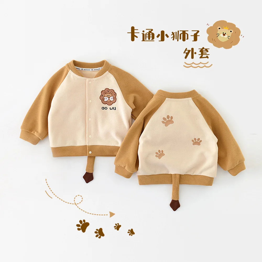 

Baby jacket for boys and girls clothes autumn foreign style little lion embroidery casual coat children's top