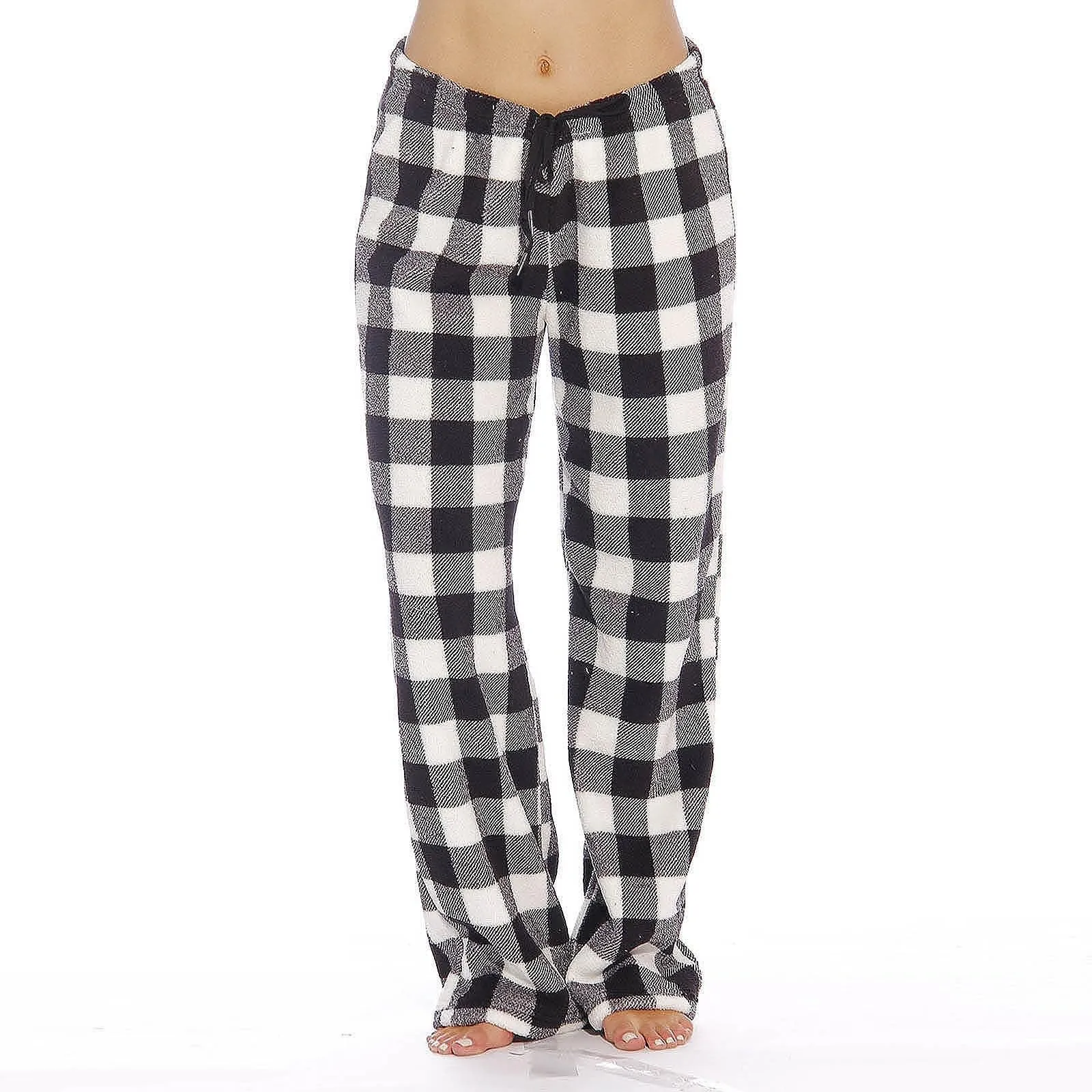 Pajamas Bottoms For Women Bandage Casual Fuzzy Pyjama Bottoms Winter Lounge Pants Christmas Plaid Print Pants Long Trousers