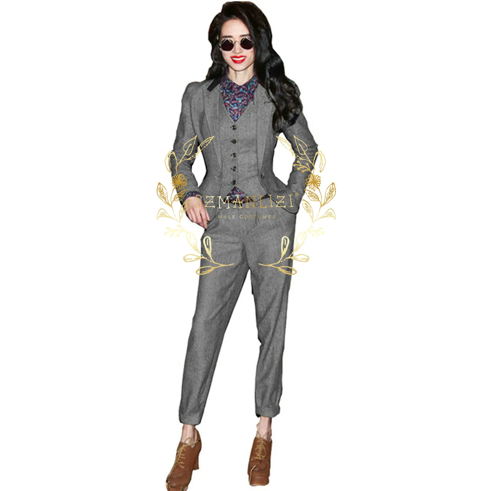 Imagem -06 - Calças Femininas de Peças Terno Retro Fino Ajuste Senhoras Escritório Trabalho Wear Tweed Ternos de Casamento para Mulher Blazer Mais Calças Mais Colete