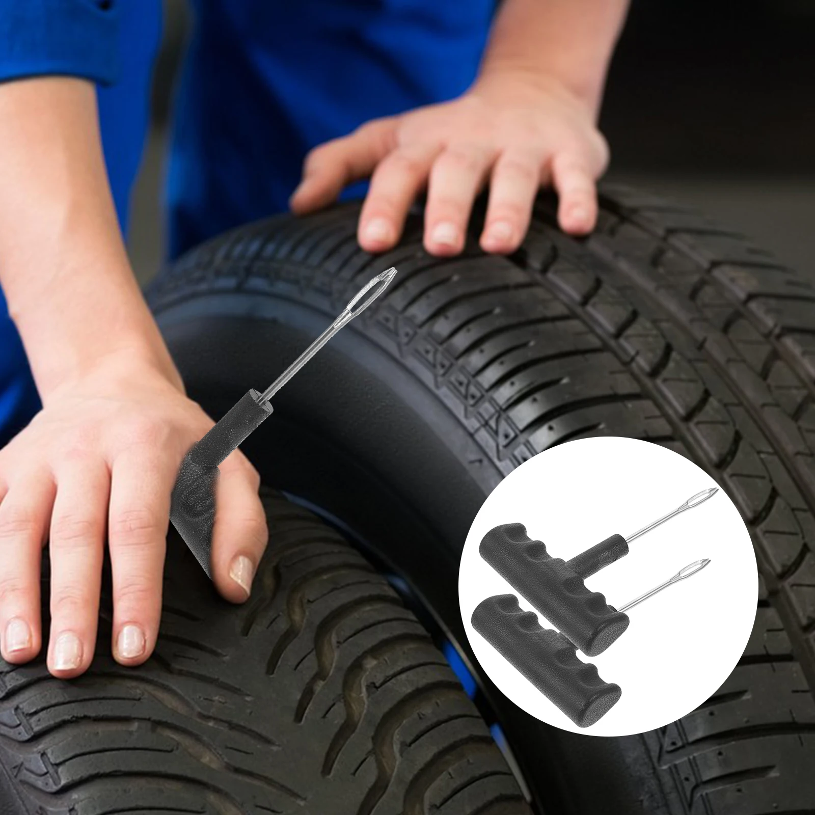 

2Pcs Tire Repair Tools Durable T-Handle Vacuum Design for All Types Tires Car Accessory Supply Tire Plug Tool