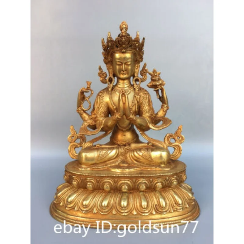 

11.8“China old Tibet Tibetan Buddhism bronze gilt Tara Buddha statue