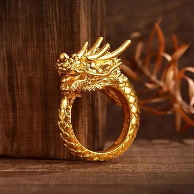 QEENKISS الذهب خمر التنين خواتم مفتوحة للرجال الذكور حفل زفاف عيد الميلاد عيد الميلاد العريس صديقها الزوج الأب هدية RG5191