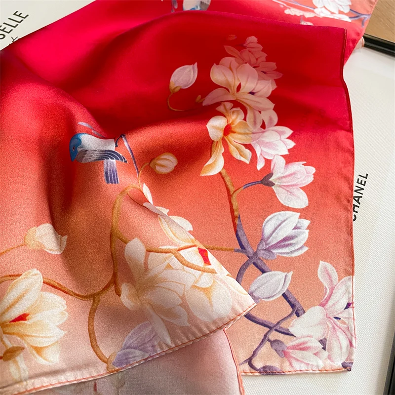2024 Small Scarf Real Silk Hair Band Lady Neckerchief Foulard Neck Tie Design Printed Women Bandana Spring Summer Scarves New