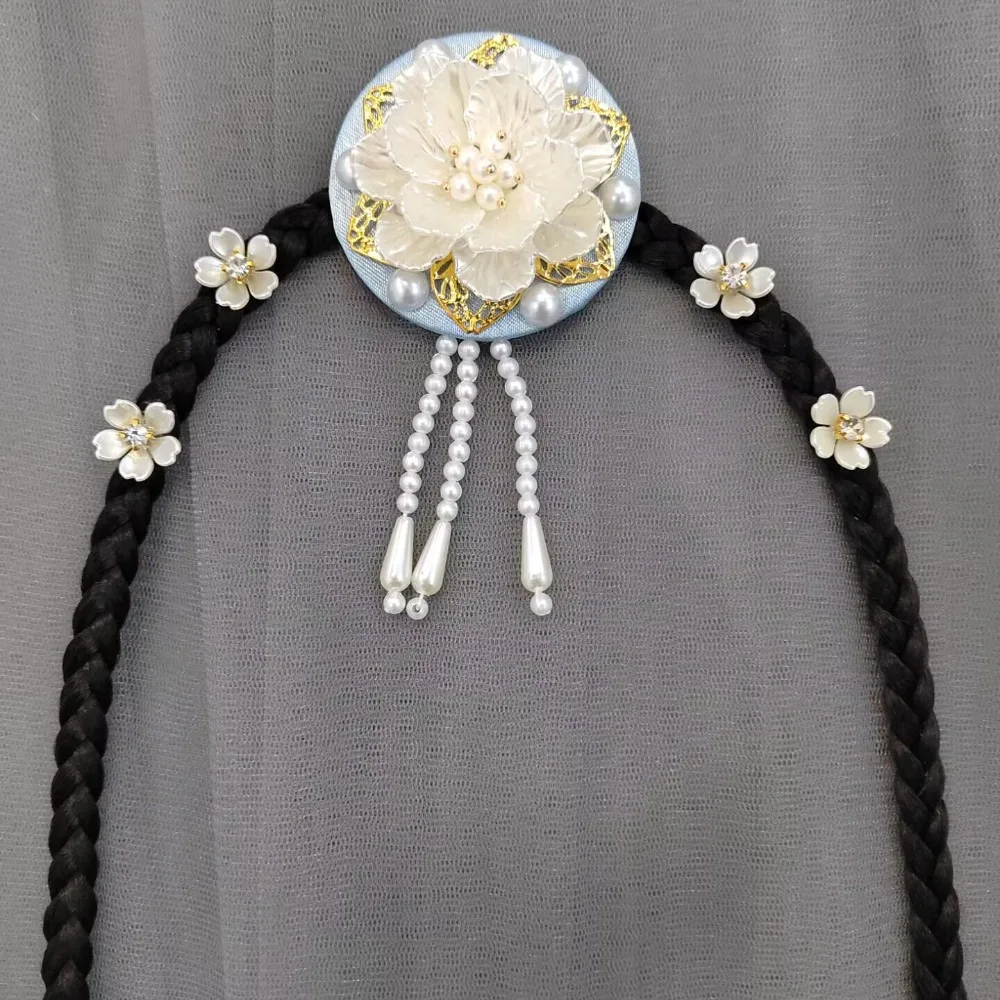 

Подарок цветок ханбок парик головной убор жемчужная кисточка корейский этнический стиль повязка для волос из бисера элегантный сценический танцевальный обруч для волос для девочек