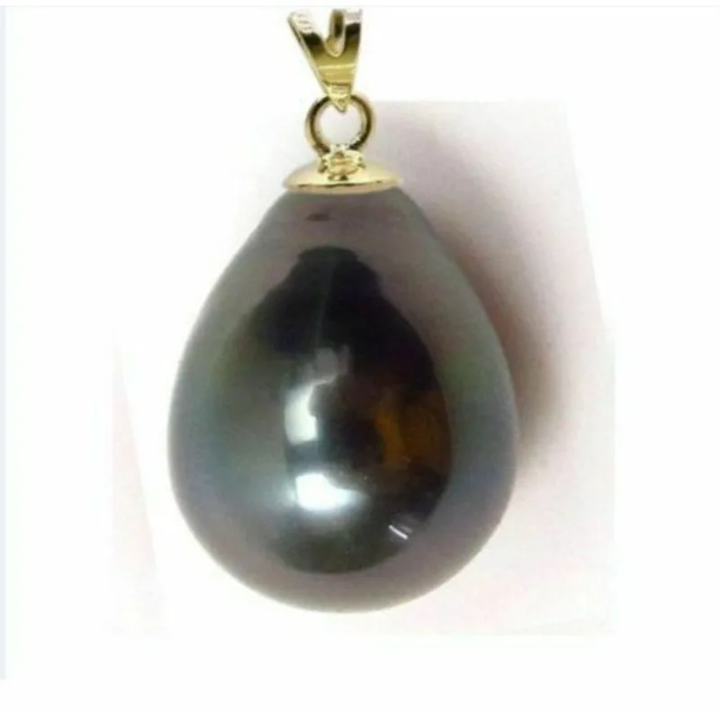 12-10MM NATURAL SOUTH SEA GENUINE BLACK PEARL PENDANT 14K YELLOW GOLD