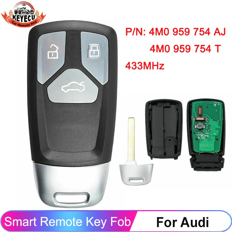 KEYECU 3 przycisk 433MHz dla Audi TT A3 R8 2016 2017 2018 2019 4 m0 959 754 AJ 4 m0 959 754 T Smart zdalne sterowanie kluczem brelok