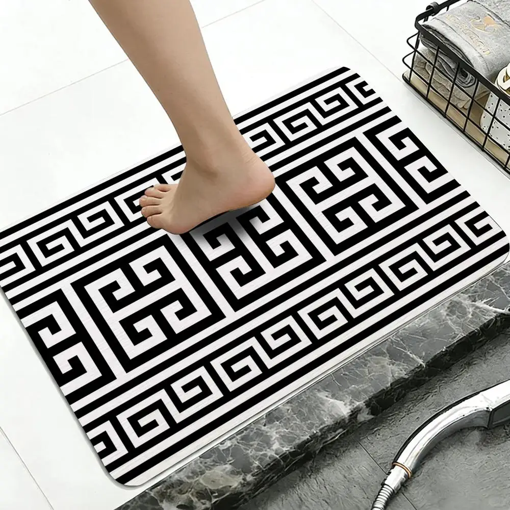 Greek Key Pattern Floor Mat Diatomite Bath Mat, Quick Dry, Absorbent, Multi-Scene Mat