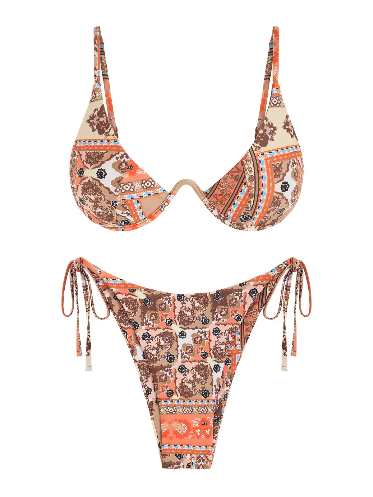 ZAFUL Monowire bikini-badmode met etnische print en strikband aan de zijkant