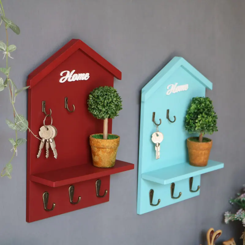 American Style Small House Key Box Porch Pendant Decorations Wall Hanging Key Storage Rack Shelf Home Door Hooks Decoration