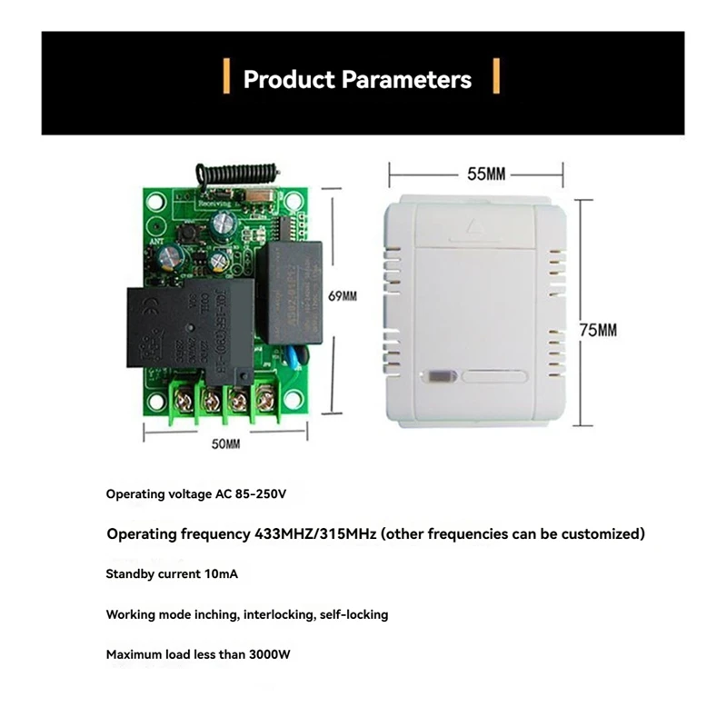 433Mhz Universal Wireless Remote Control Switch AC220V Relay Module And 1000M Transmitter For Light/Garage Gate/Motor