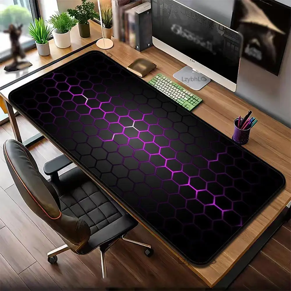 Neon Hexagonal Honeycomb Tech Pattern Non-slip Desk Mat  Large Wide Desk Mouse Pad PC Laptop Gamers E-sports Office Home Decor