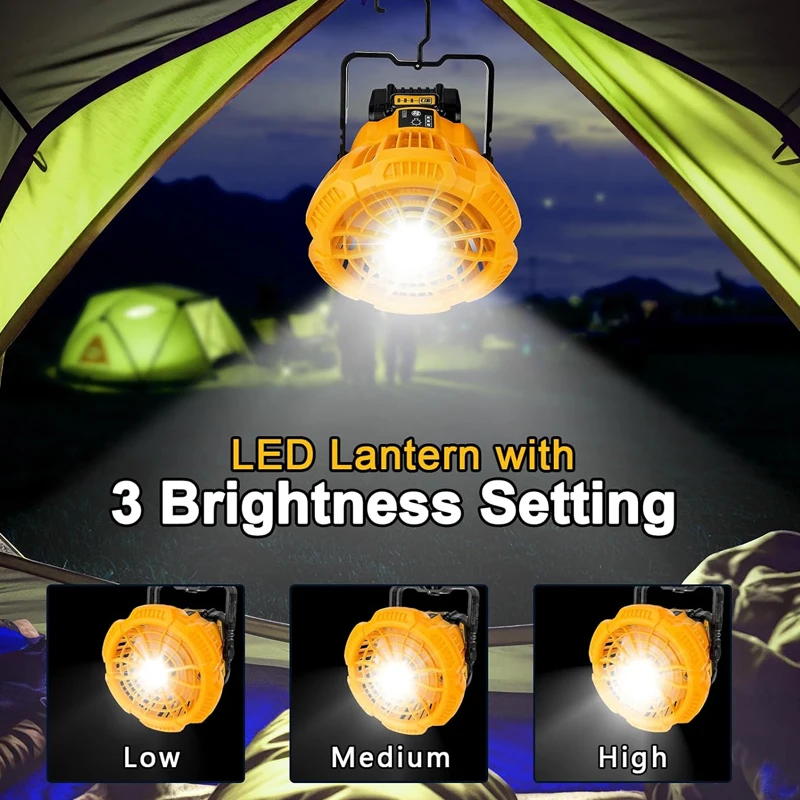 

Cordless Portable Fan with Remote Camping Fan For Dewalt18V Battery with 3Energy Efficient Speed Settings and Dimmable Led Light