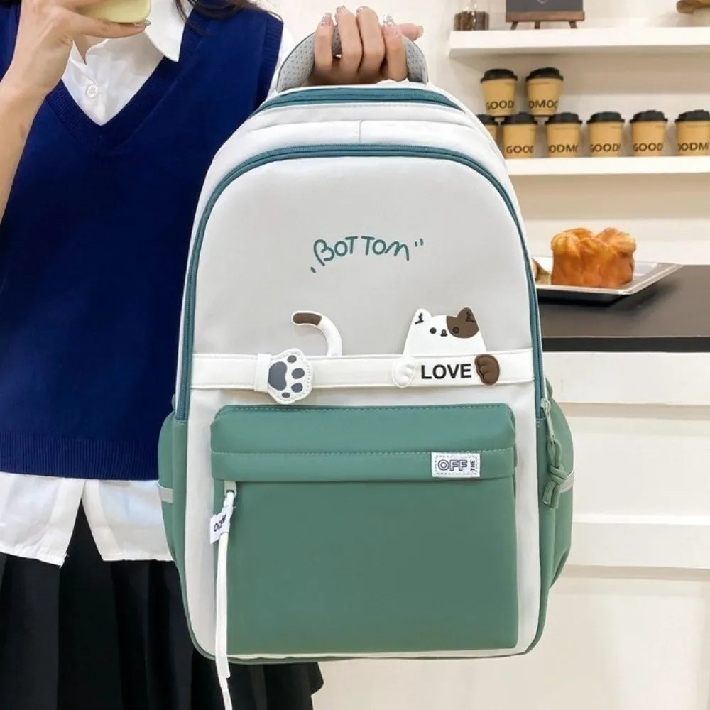 Wasserdichter Schulrucksack für Studenten, Nylon, mehrere Taschen, niedliche Katze, Schultasche, großes Fassungsvermögen, Aufbewahrung von Schreibwaren