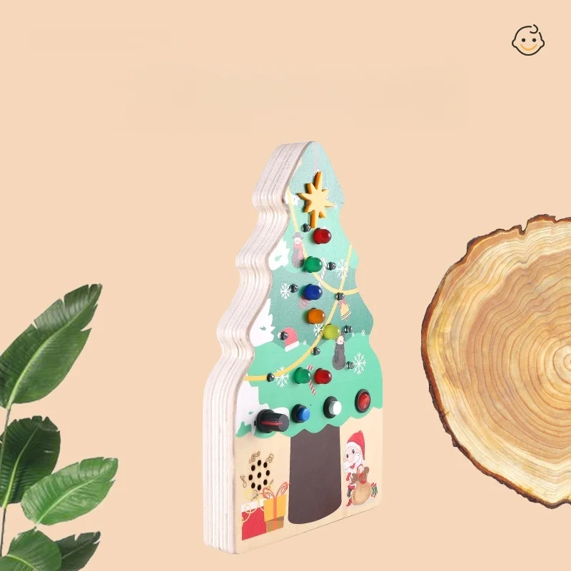 Montessori Christmas Tree Busy Board LED Educational Activity Developing Sensory Board Motor Skills New Year Gifts for Kids
