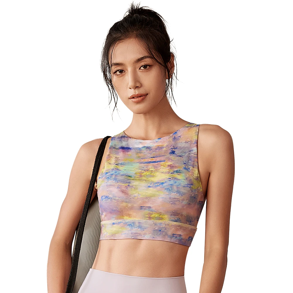 Sexy Printed Sports Bra for Women Crisscross Strappy Polyester Running Gym Exercise Workout Yoga Underwear Fitness Crop Tops XL