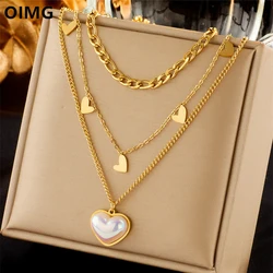 316L Stainless Steel Gold Plated Multilayer Chain Mermaid Color Lover Heart Pendant Necklace For Women Christmas Gift Not Fade