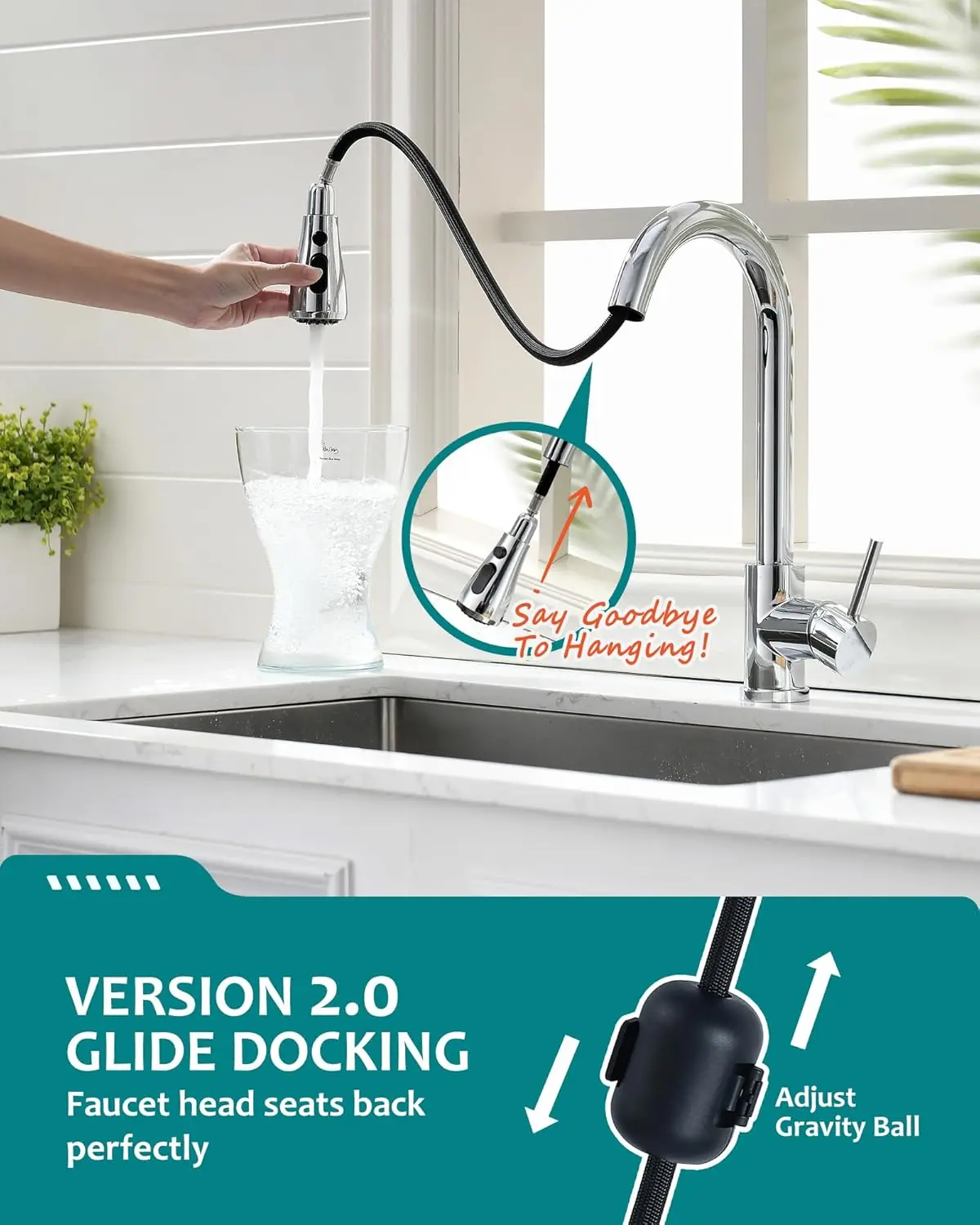 Chrome Kitchen Sink Faucet, Kitchen Faucet with Pull Down Sprayer Commercial Stainless Steel Laundry Single Handle Faucet