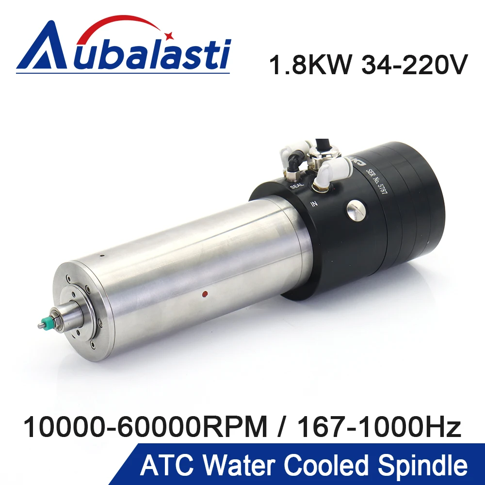 

Aubalasti 1.8KW ATC Spindle Motor 10000-60000rpm 34V 167Hz 220V 1000Hz Automatic Tool Change Spindle for CNC Router Engraving