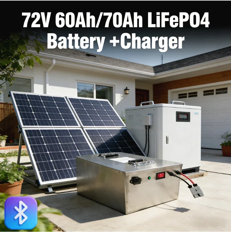 

Высокопроизводительная литий-железо-фосфатная (LiFePO4) батарея 72В (60/70Ач) | Мощность 5000-14000 Вт, защита BMS, перезаряжаемое энергетическое решение.