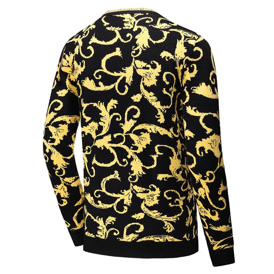 Fall/winter new long sleeve cashmere sweater men's round neck pullover digital printed sweater high-end warm jacket