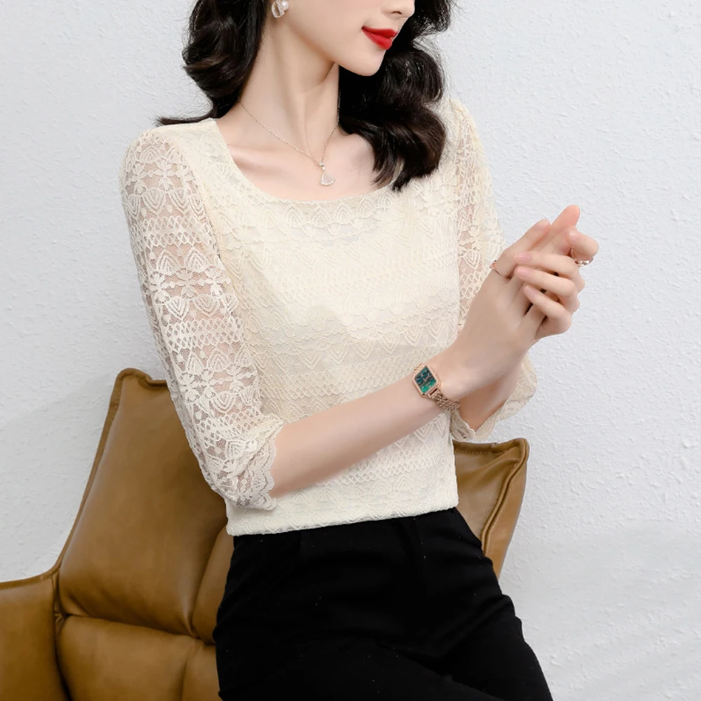 

Transparent Elegant Women Lace Blouse Y2k Pink Cute Sweet T Shirt Women S-3XL Retro Short Sleeve Lace Tee Prepply Shirts Clothes