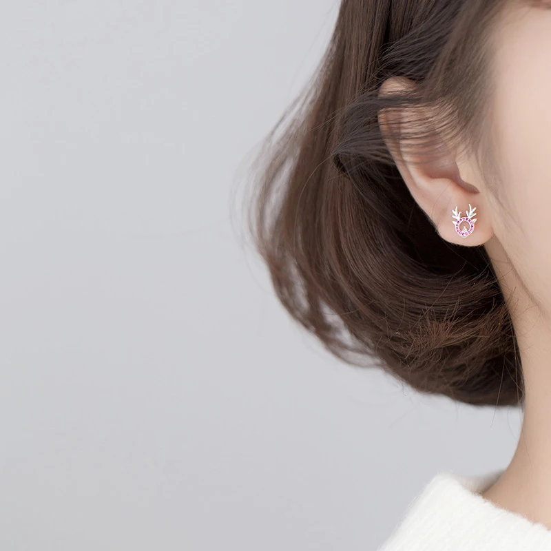 MODIAN New Animal Plant Asymmetry Stud Earring dla kobiet 925 Sterling Silver Christmas Tree Elk Pattern Ear Pin Fine Jewelry — zdjęcie 4
