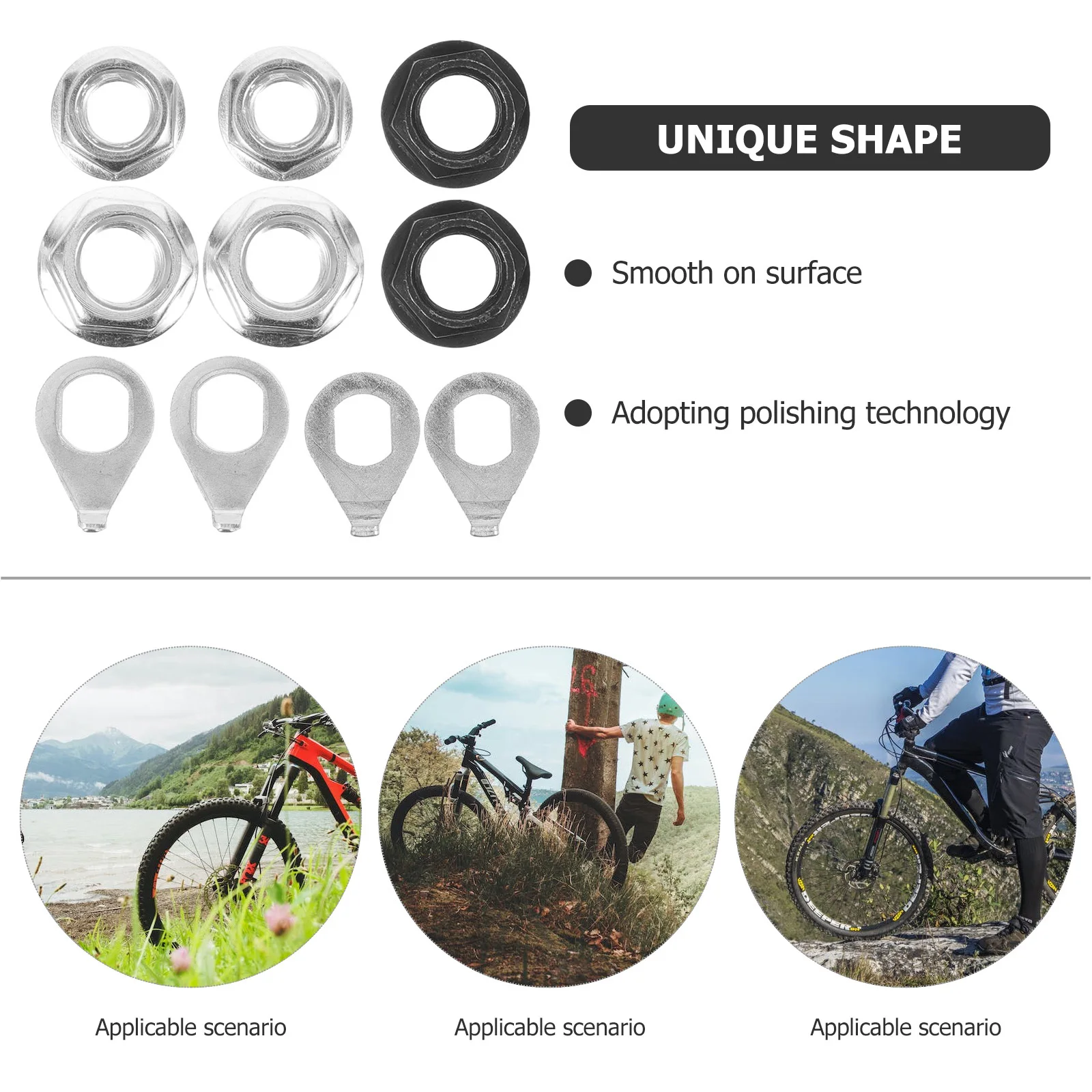 

6Sets Axle Nuts for Bicycles Steel Washers Kit Smooth Polished Surface Reliable Fixing Parts Compatible with Various Bike Hubs