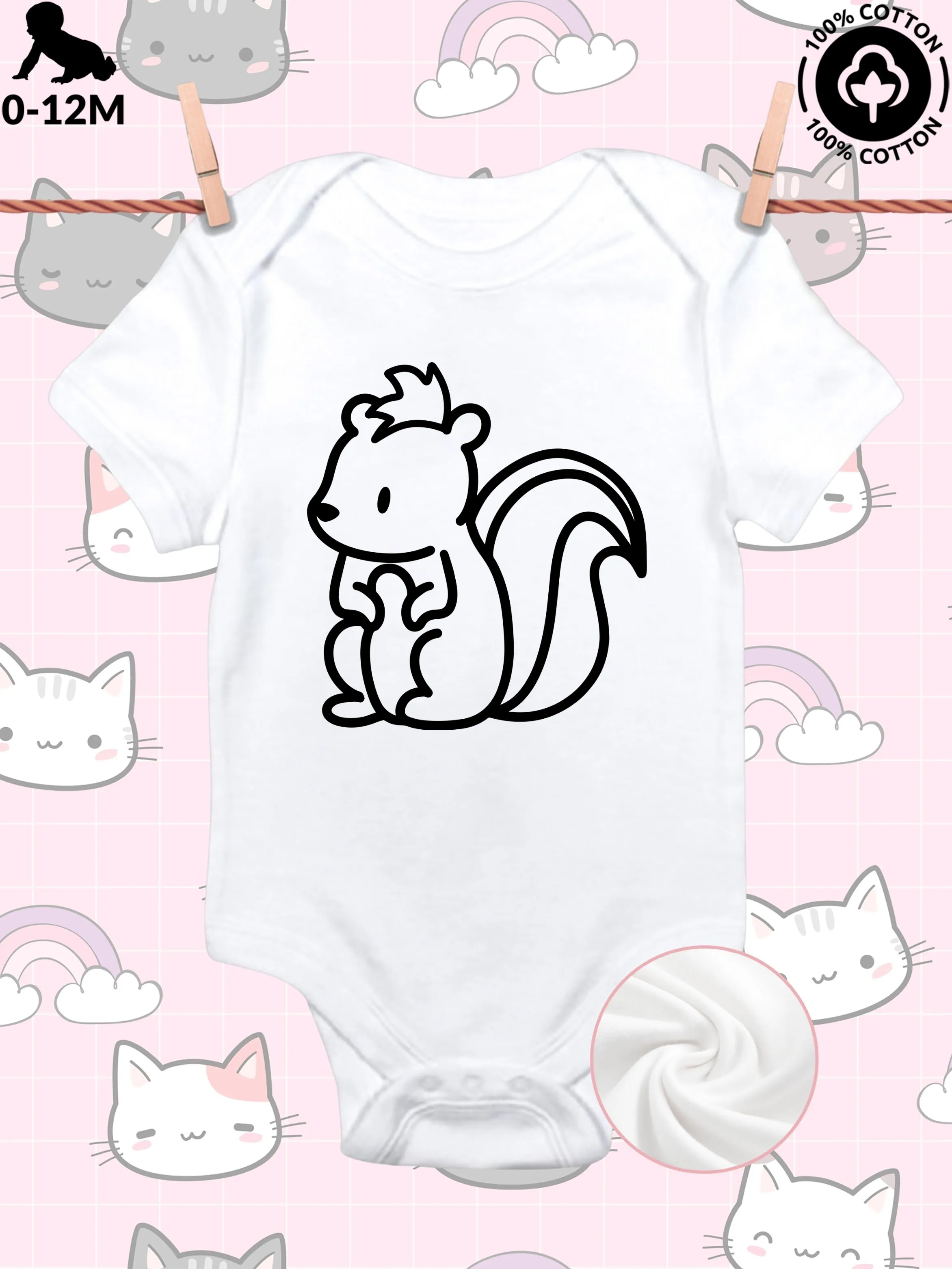 Skunk Sketch Unisex-Baby-Krabbelanzug, weicher Einteiler aus reiner Baumwolle, Ganzjahres-Body, 190 g/m2