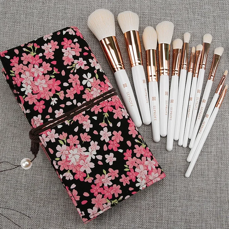 

12 шт./лот, кисти для макияжа, основа для бровей, тени для век, румяна, пудра, набор кистей для макияжа губ с сумкой в китайском стиле