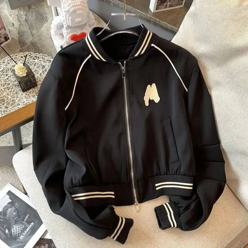 Amerikaans retro honkbaljack 2025, herfst nieuw ontwerp, trendy losse, veelzijdige dames open vest, korte bovenkleding