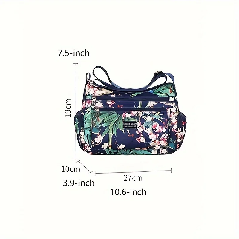 Color Flower Pattern Crossbody Bag, Casual Nylon Messenger Bag, Versatile Shoulder Bag For Women