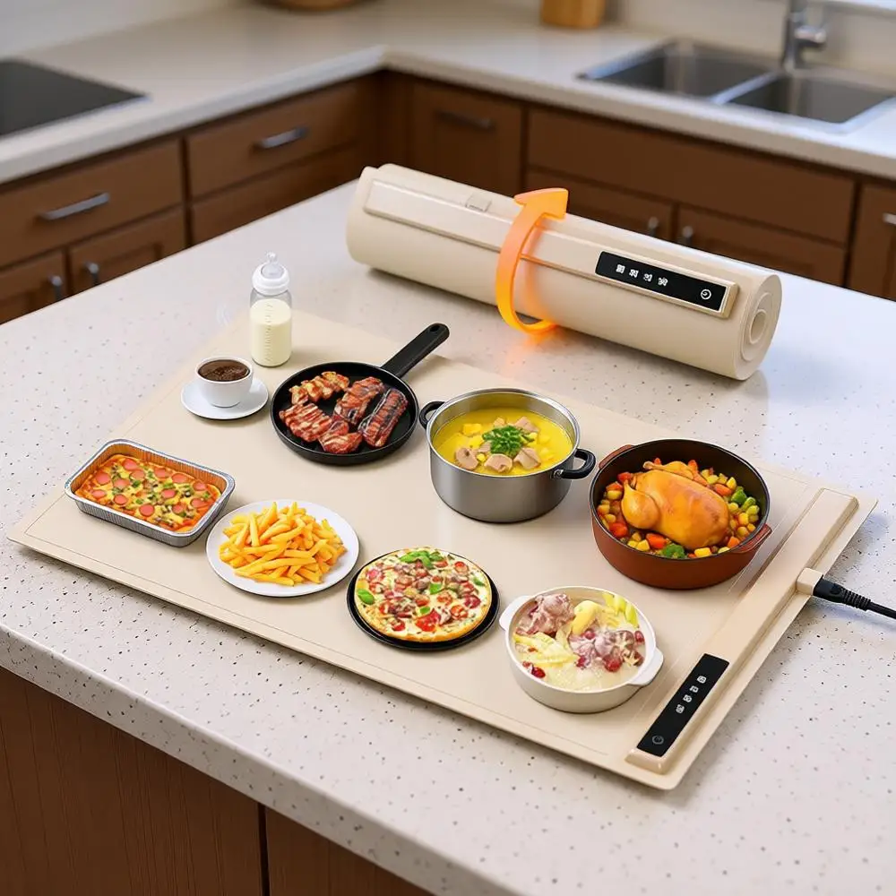 

Нагревательный коврик, портативный подогреватель еды с 3 температурными режимами, автоматическое отключение для блюд или фуршетов, складной подогреватель для вечеринок, белый