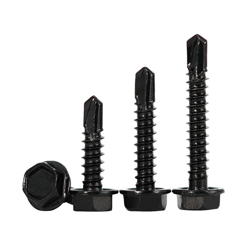 410 براغي ذاتية الحفر من الفولاذ المقاوم للصدأ برأس سداسي - براغي تيك سوداء مقاومة للصدأ للصفائح المعدنية والسياج والتسقيف #5