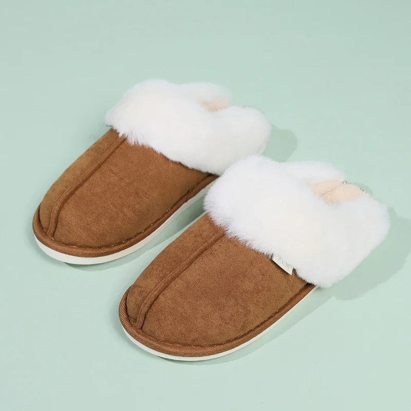 Women's New Fur Home Slippers Winter Plush Slippers Soft Plush Collar Lined Slippers Indoor Furry Warm Bedroom Shoes