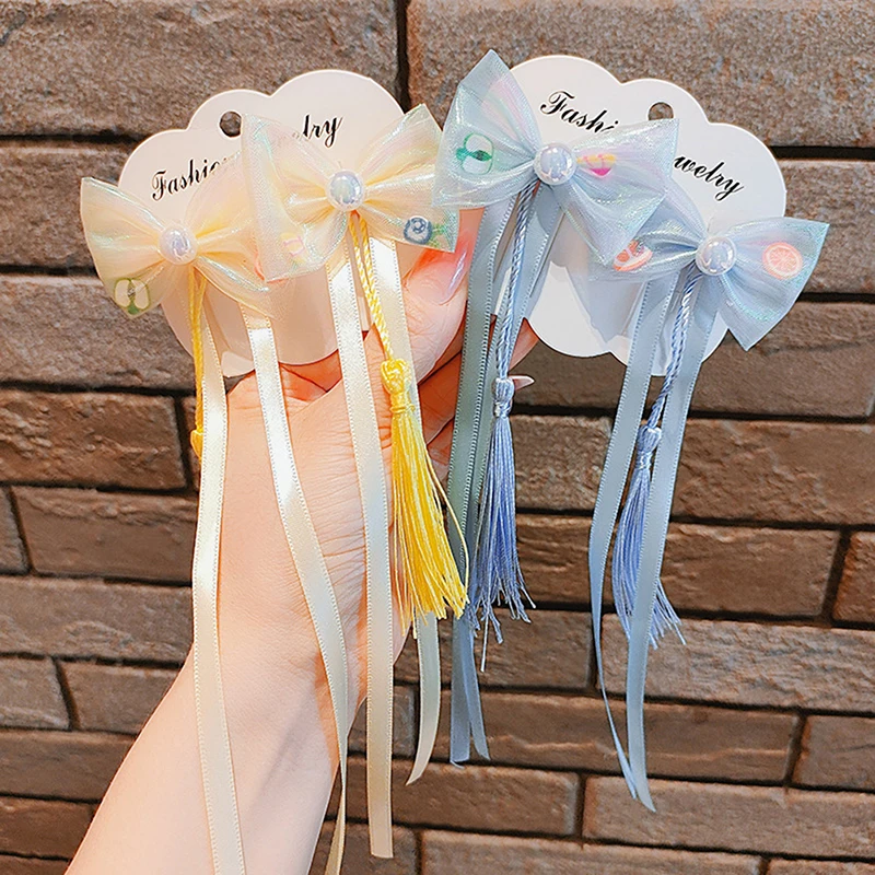 2Pcs Chinese Style Antique Tassel Ribbon Bow Hairpins Cute Children Sweet Girls Hair Clips Barrettes Hairgrips Hair Accessories