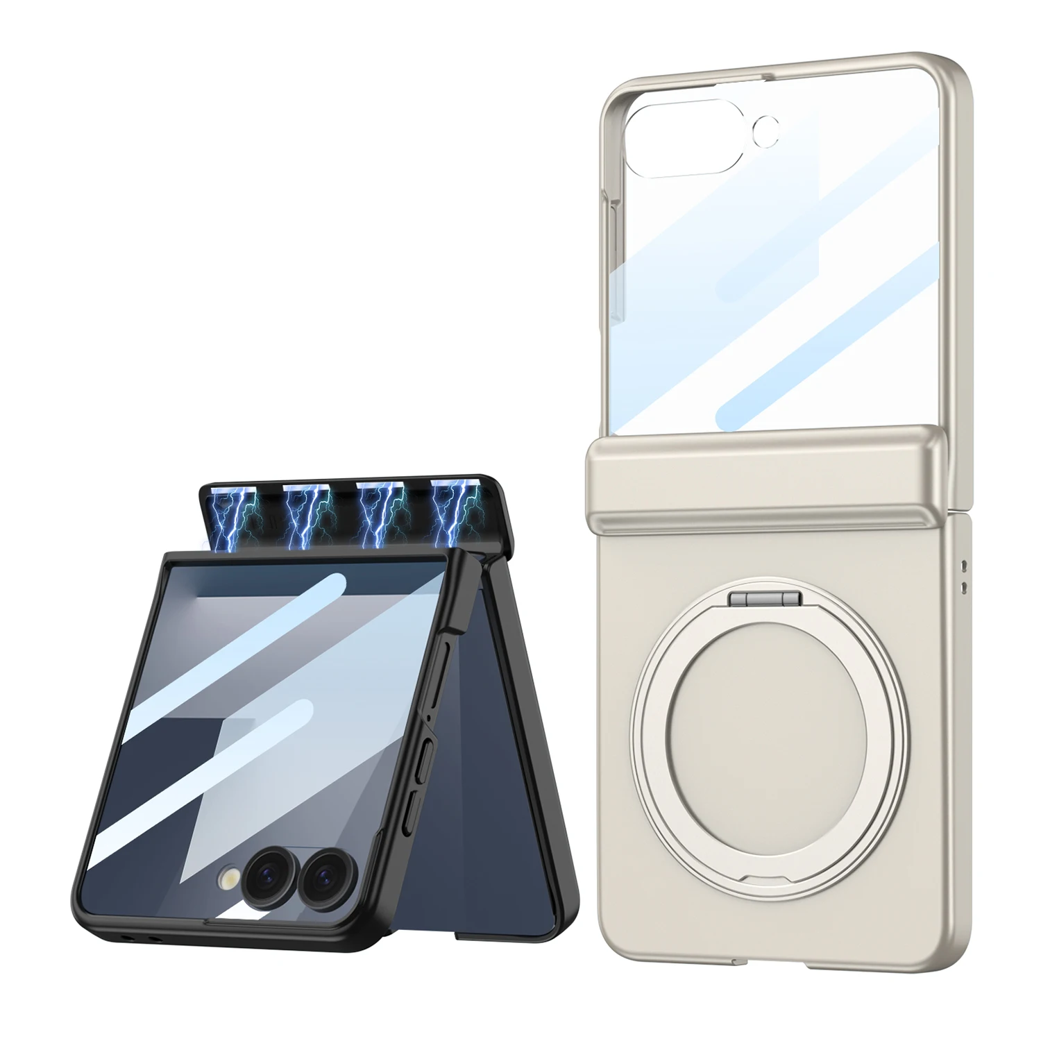 

For Samsung Galaxy Z Flip 7 Magnetic Hinge All-Inclusive with Swivel Stand Protective Cover Film Dropproof Folding Phone Case