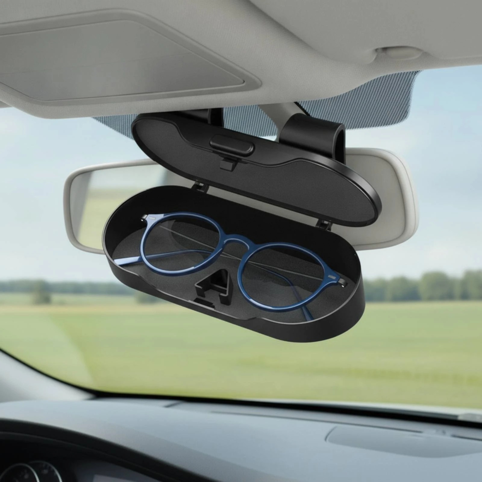 Car Visor Eyeglasses Case Glossy Stainless Steel Car Visor Glasses Holder Snap-on Glasses Holder Spring-Actionunfasten view 5