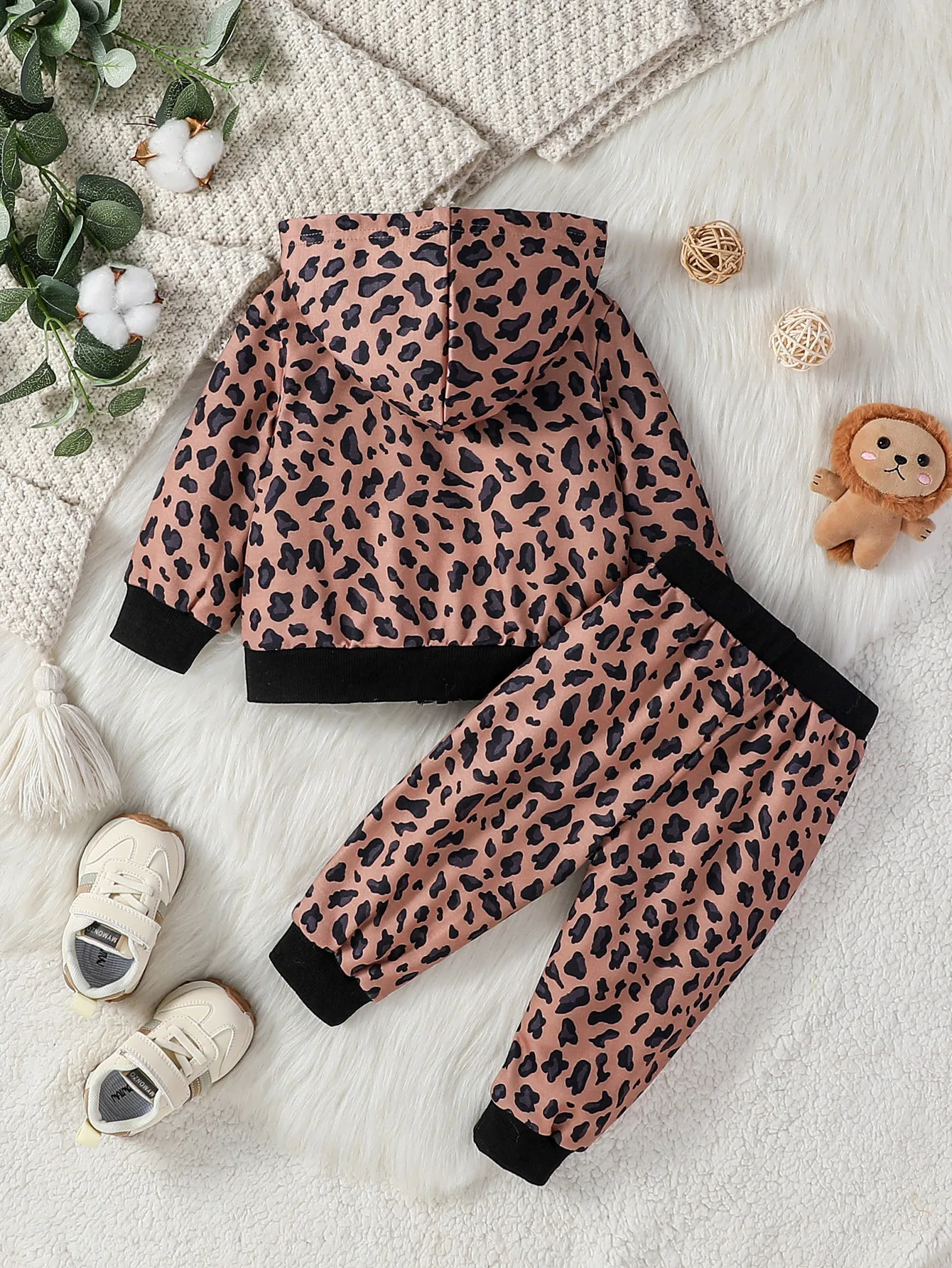 2Pcs Baby Girls Fall/ Winter Hoodie Long Sleeve Leopard Fashion Sweatshirt+Trousers With Leopard Casual Streetwear Clothes Set