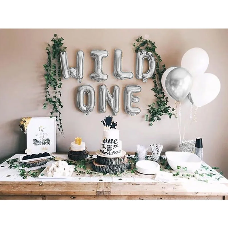 1set 16inch Gold Sliver Wild One Widld Two Foil Balloon 1 2th Birthday Jungle Safari Party Decoration Baby Shower Toy Air Globos view 6