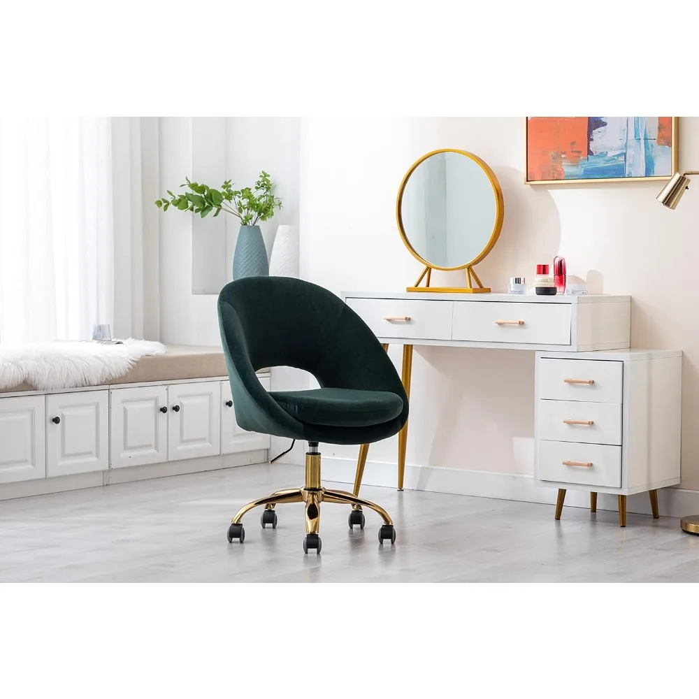 Modern Cushioned Velvet Comfortable Home Office Chair with Wheels, Adjustable Backrest,rotating Dressing Table, Table and Chairs