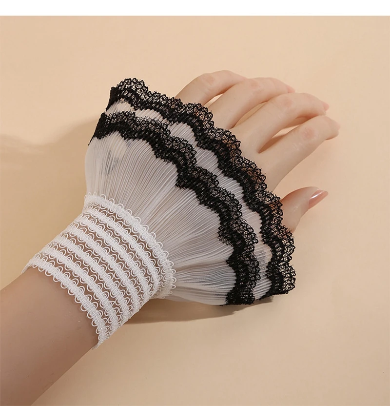 انفصال كشكش الدانتيل الأصفاد لوليتا فتاة المعصم قصيرة وهمية الأكمام الزخرفية مطاطا سوار سترة بلوزة متوهج الأكمام اليد #4