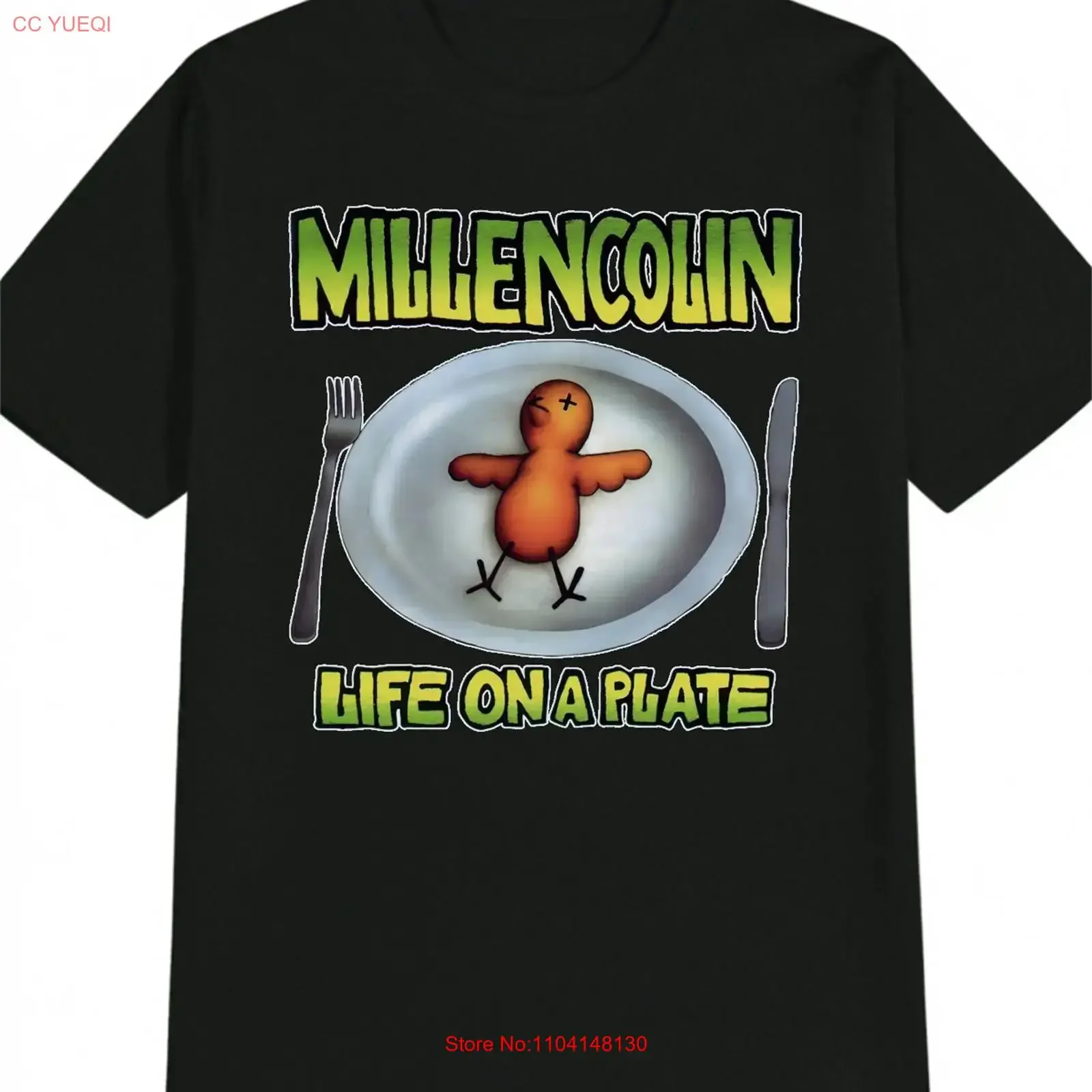Men'S Casual Round Neck T Shirt with Whimsical Cartoon Chicken on Plate Design vintage Washed streetwear homme graphic fashion