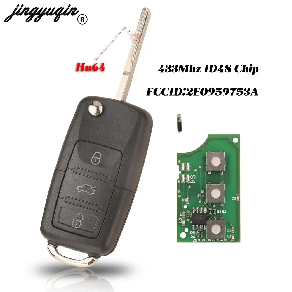 Jingyuqin FCCID:2 e0959753a 434Mhz z chipem ID48 zdalny rewers DIY klucz do VW/VOLKSWAGEN Crafter 3 przyciski do sterowania Fob