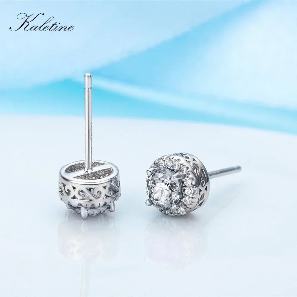 KALETINE Genuine 925 Sterling Silver Stud Earrings For Women Sea Blue CZ Clear Small Earrings Fashion Jewelry Kpop KLTE001