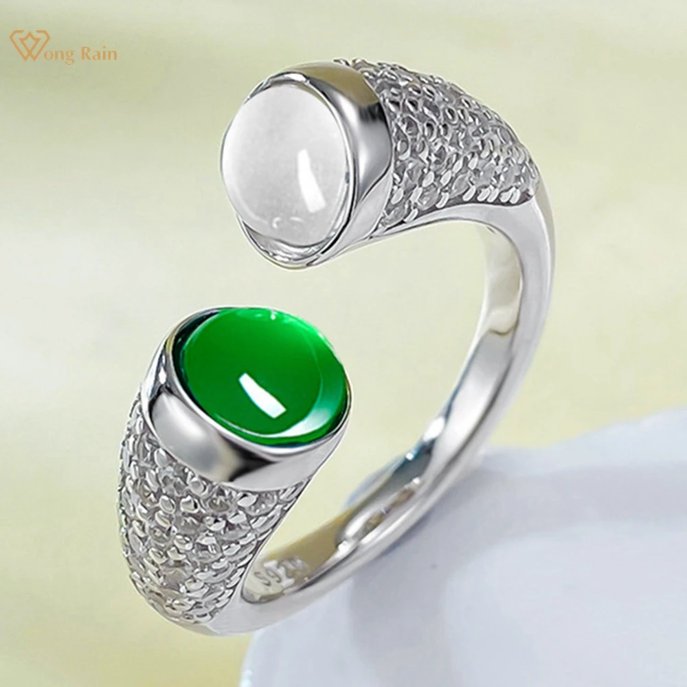 

Wong Rain Vintage 925 Sterling Silver Round 6MM Jade High Carbon Diamond Gemstone Open Ring for Women Fine Jewelry Wholesale