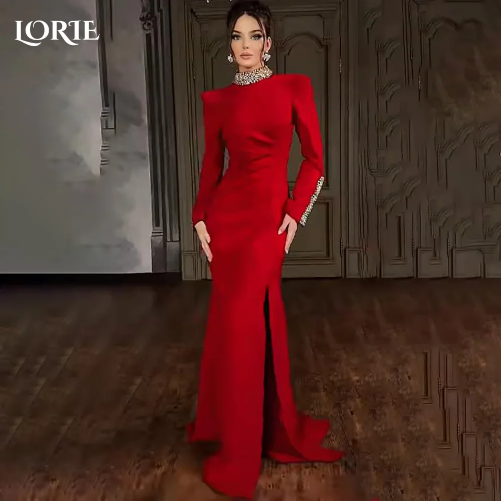

LORIE High Collar Evening Dresses Beading Slit Elegant Mermaid Long Sleeve Shiny Arabia Prom Gown Party Dresses Customized 2025