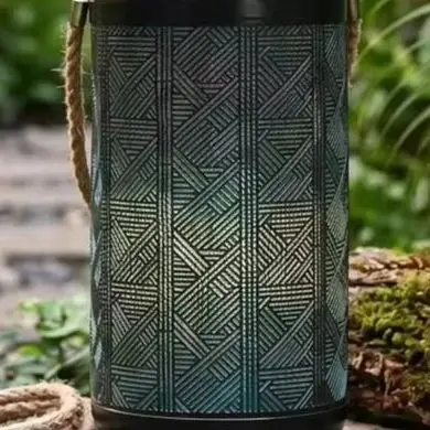 Iron Solar Lantern with Blue Finish and Geometric Perforations Automatic Operation Based on Ambient Light Conditions
